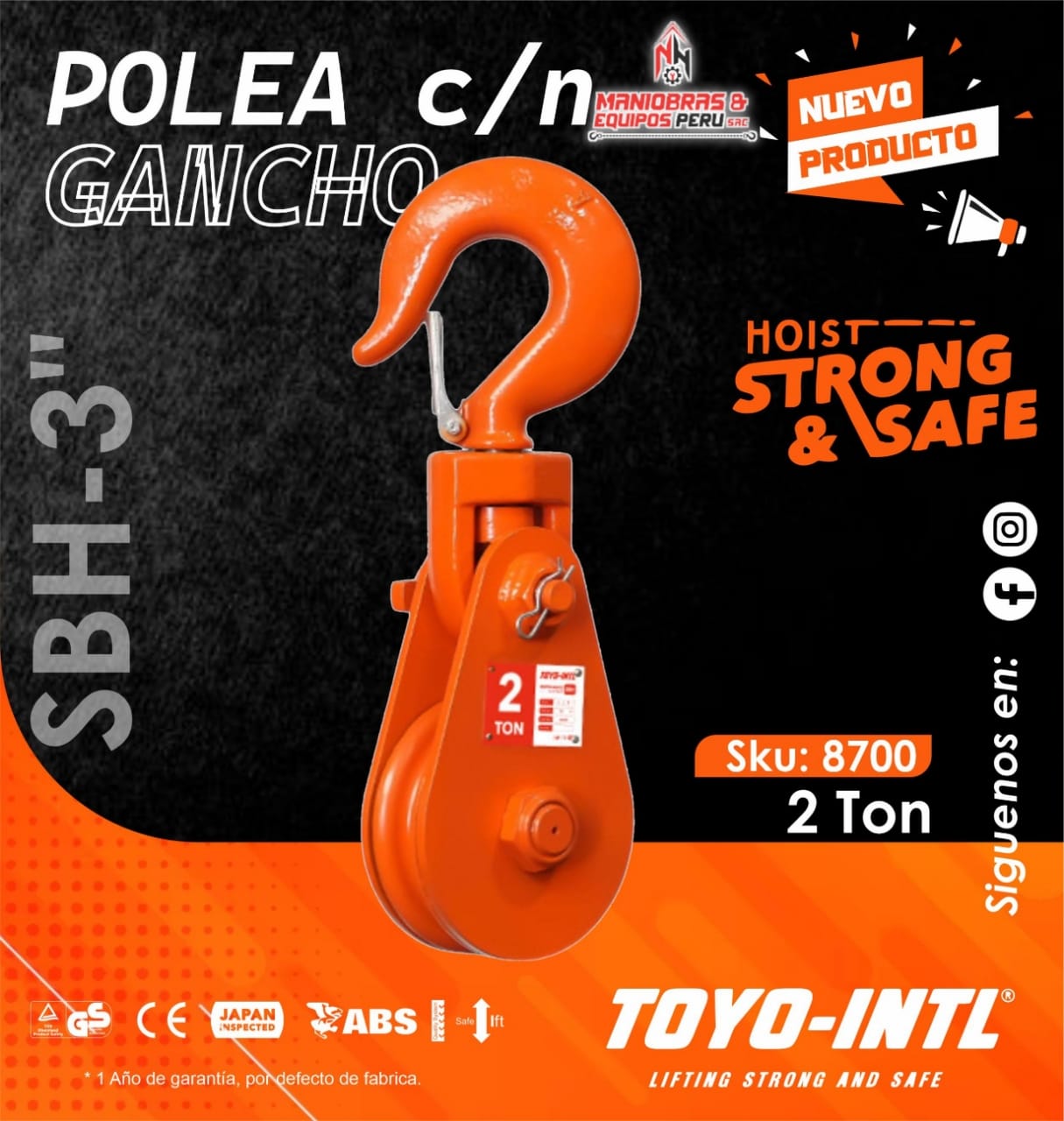 POLEA C/N GANCHO SBH-3" 2 TON