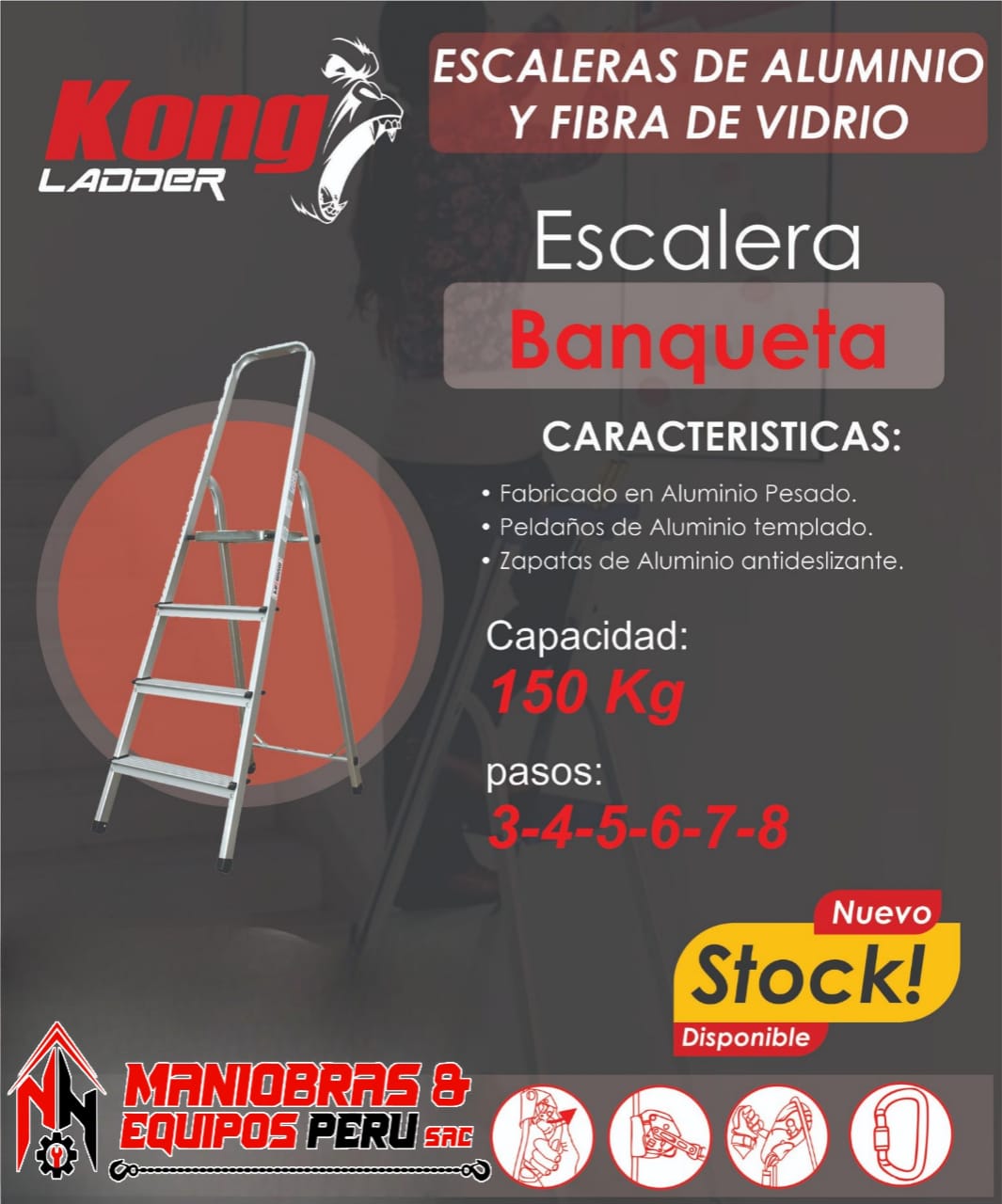 ESCALERA BANQUETA DE ALUMINIO Y - FIBRA DE VIDRIO