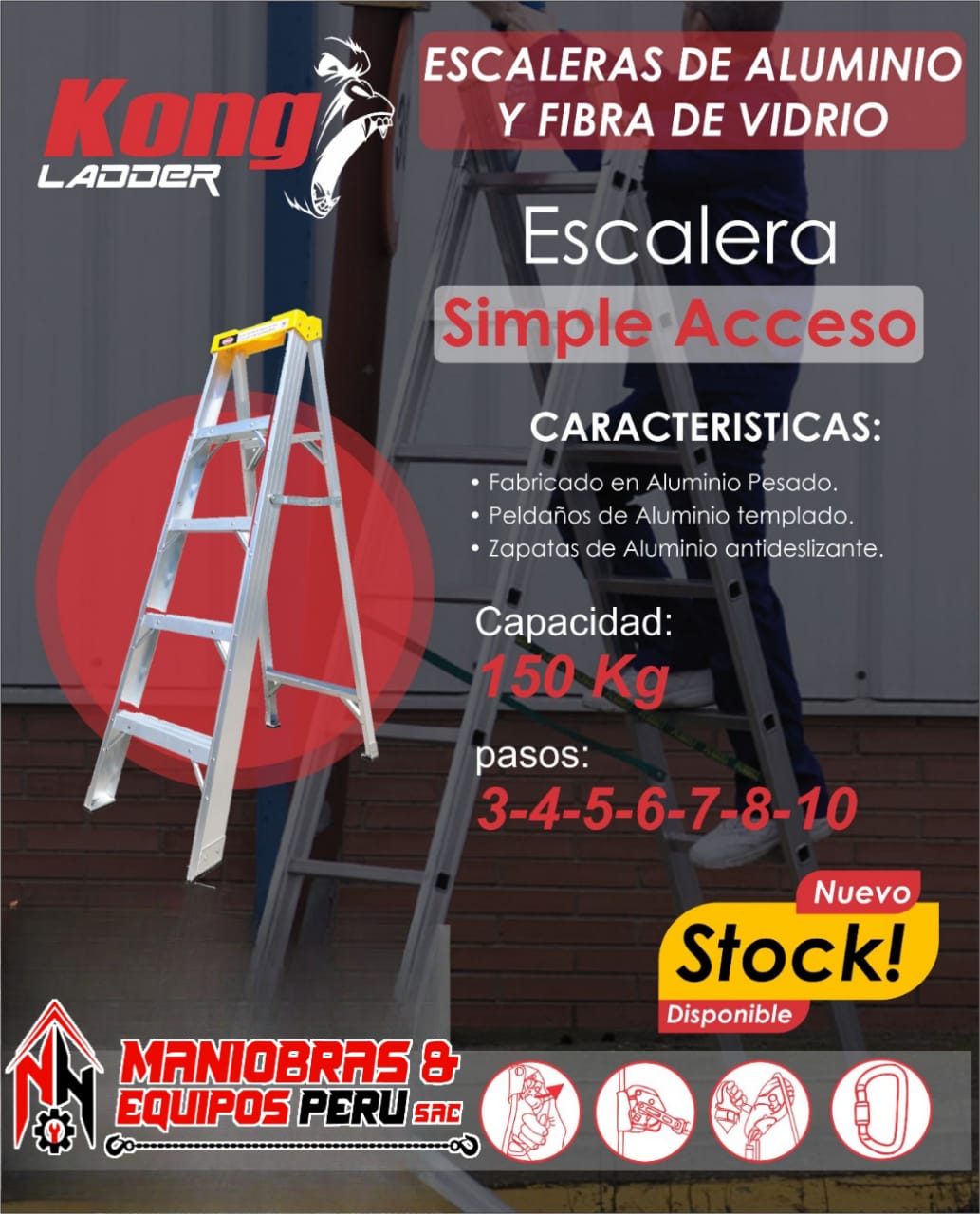 ESCALERA SIMPLE ACCESO DE ALUMINIO Y - FIBRA DE VIDRIO